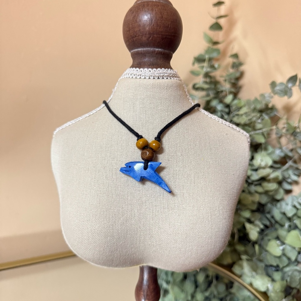 Blue wooden Dolphin Pendant Necklace